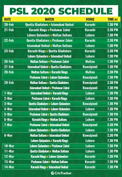 psl match schedule